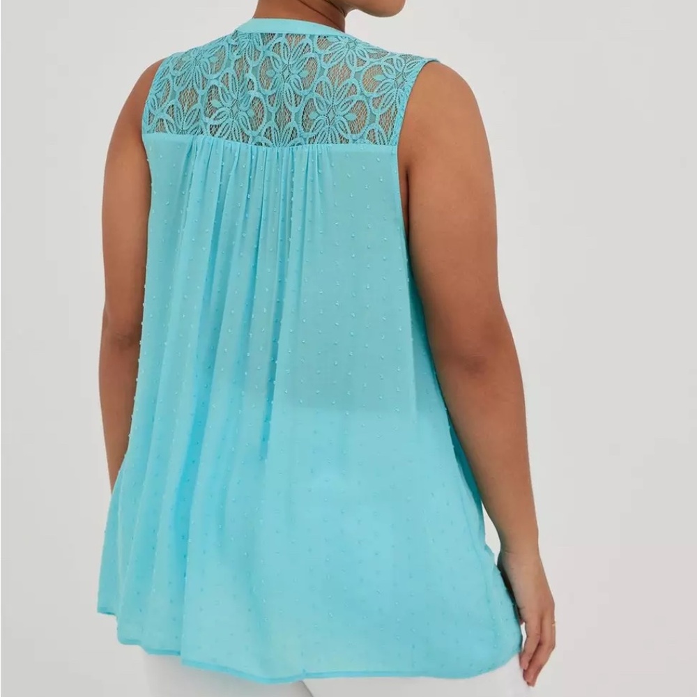 Torrid Blue Swiss Dot Crochet Inset Blouse Size 2X